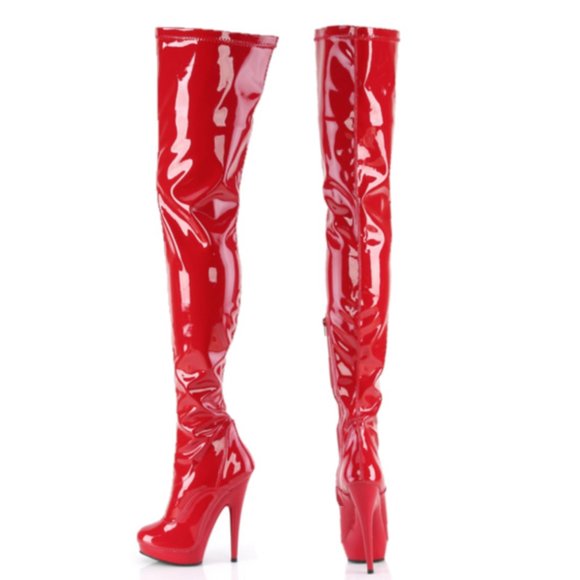 4000 Red Stretch Patent 6" High Heel Platform Thigh High Crotch Boots Sultry - Picture 8 of 9